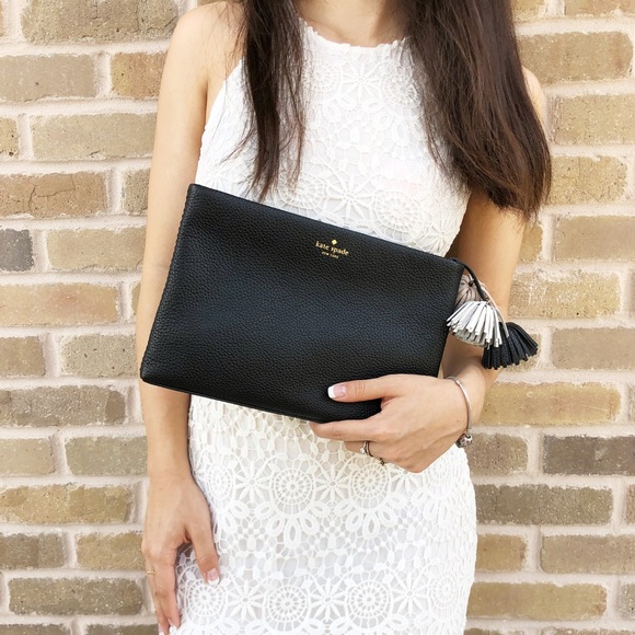 NWT Kate Spade ♠️ Black Clutch tassel Palmer - Picture 2 of 8